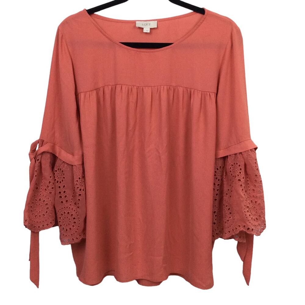 Loft Outlet Boho Feminine Festival Casual Bell Sleeve Coral Romantic Flowy Top L